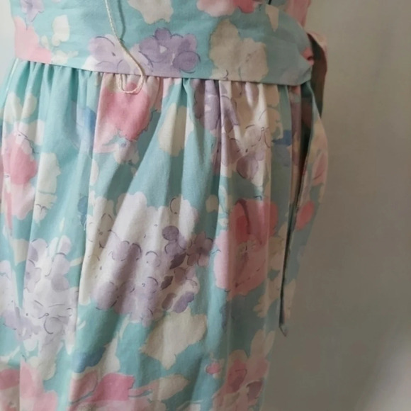 Vtg 80s Lili Richard's Aqua Lavendar Pink Floral Button Down Floral Dress - Picture 11 of 16